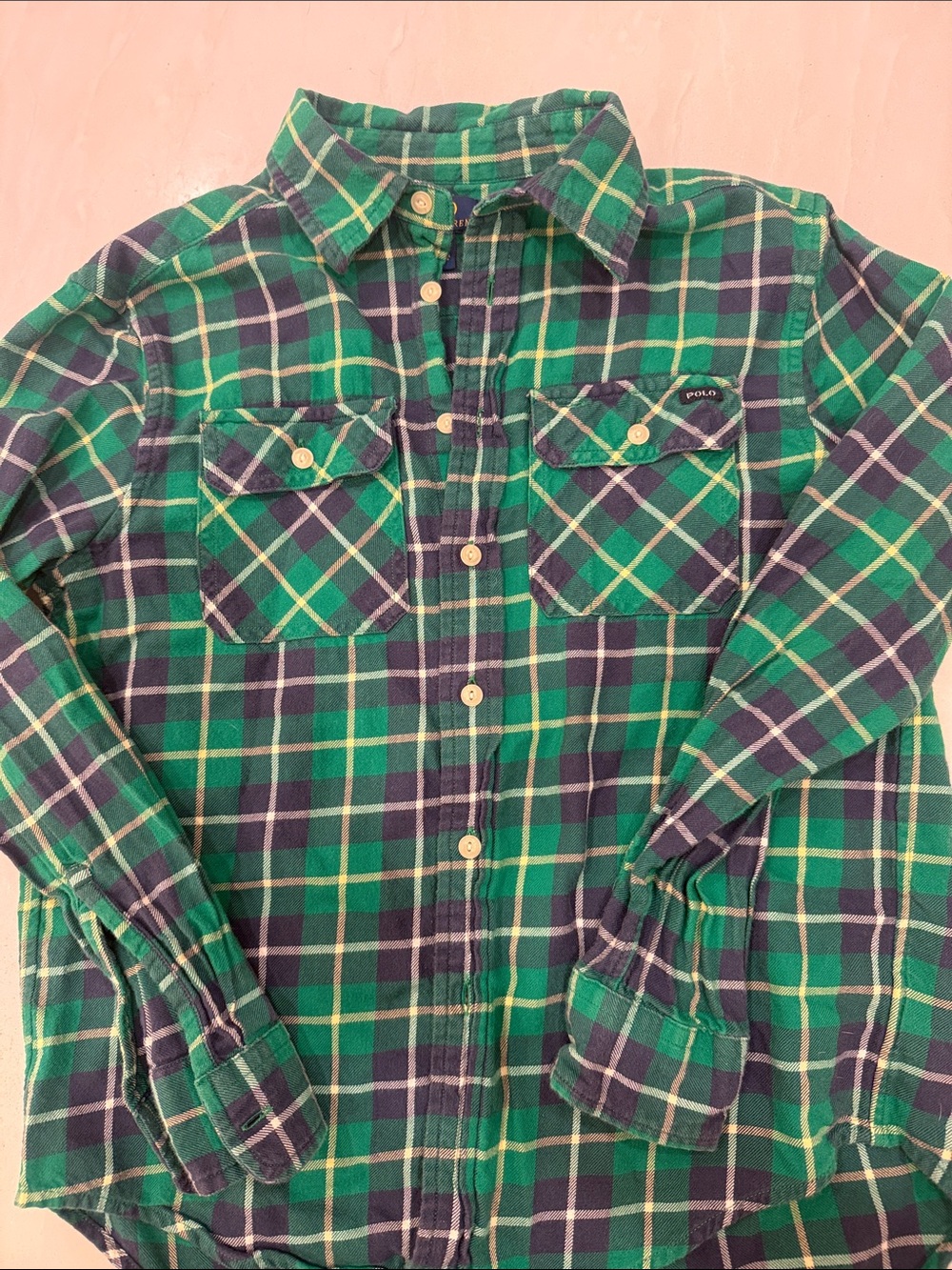 Polo  Green & Navy Plaid Button-Up Shirt